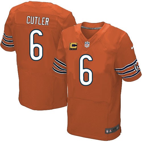 Men's Elite Jay Cutler C Patch Nike Jersey Orange Alternate - #6 NFL Chicago Bears